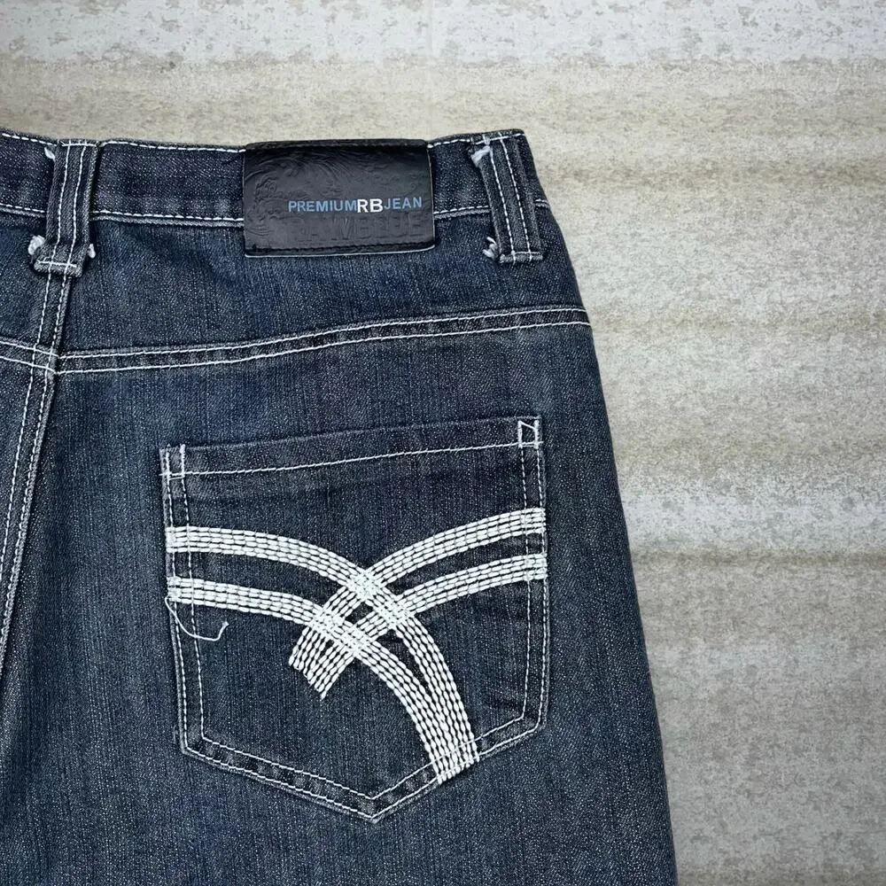 Vintage Y2K Skater Jean Shorts 34x14 Baggy Wide Leg Smoke Black Wash Denim - Picture 3 of 4